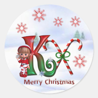Monogramm Weihnachtsaufkleber K Runder Aufkleber