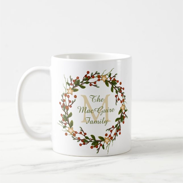 Monogramm Weihnachtsbecher Kranz Initiale Kaffeetasse (Links)