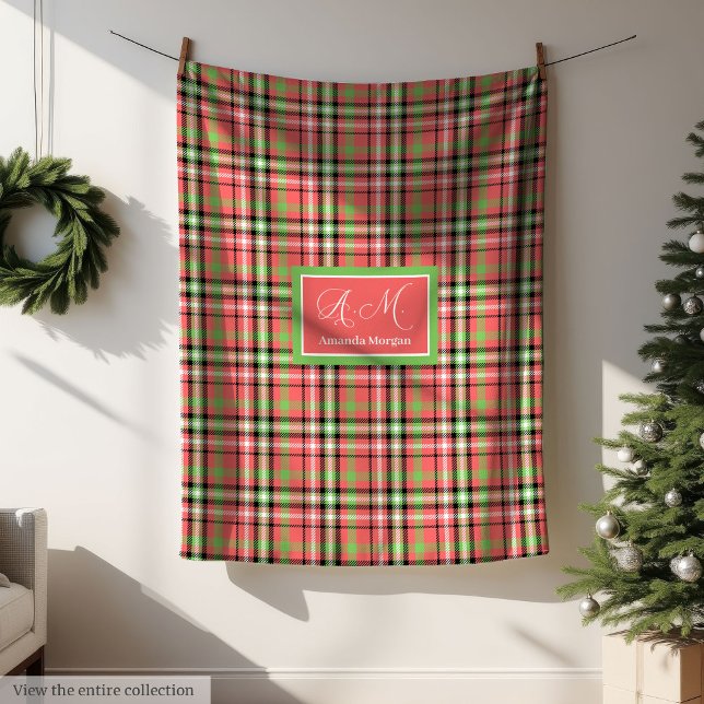 Monogramm-Weihnachtsdecke Klassischer Tartan-Akzen Fleecedecke (Monogram Christmas Blanket Classic Tartan Accent)