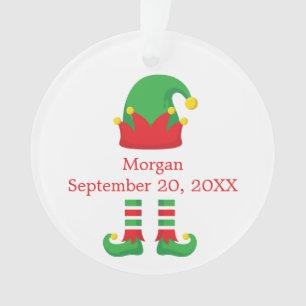 Monogramm-Weihnachtself Rot Grün Baby-Geschenk Ornament