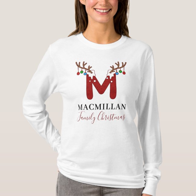 Monogramm Weihnachtsfeiertag Matching Family Mama T-Shirt (Vorderseite)