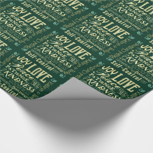 Monogramm Weihnachtsfrucht des Geistes Gold Grün Geschenkpapier