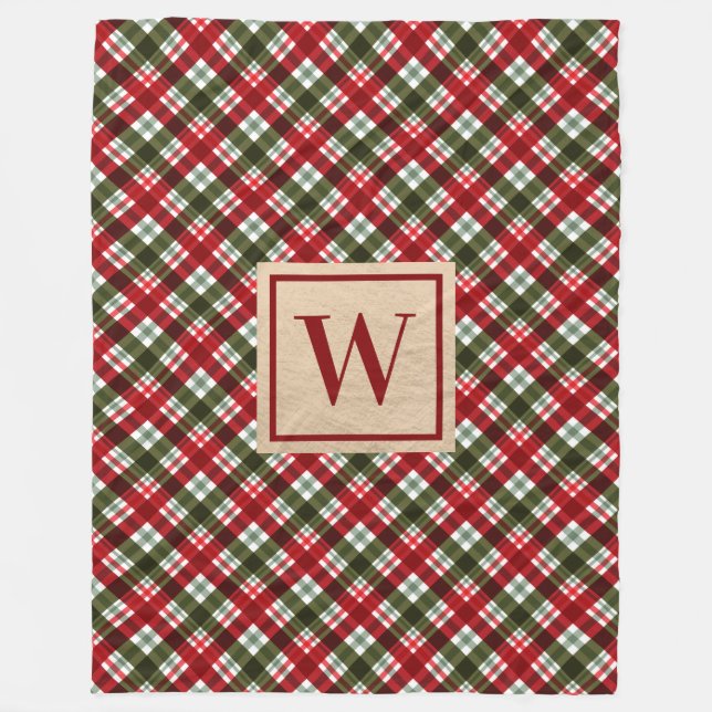 Monogramm-Weihnachtskariertuch Fleecedecke (Vorderseite)
