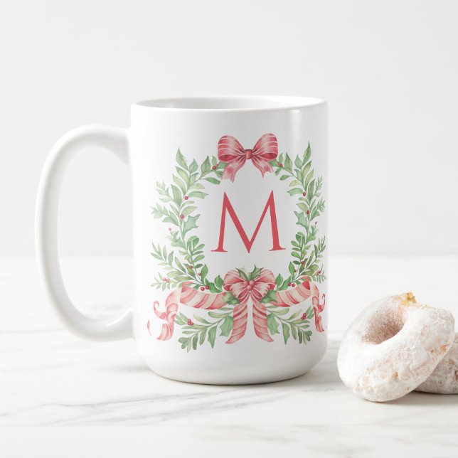 Monogramm-Weihnachtskranz Kaffeetasse (Mit Donut)