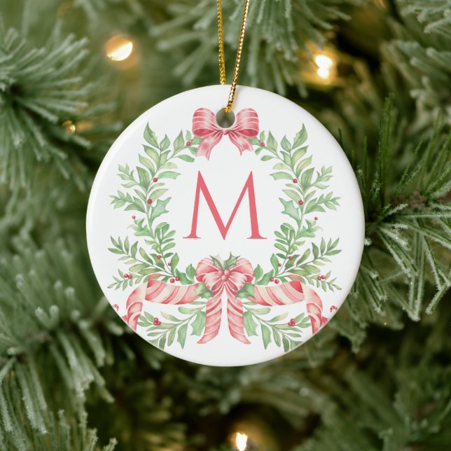 Monogramm-Weihnachtskranz Keramik Ornament (Baum)