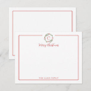 Monogramm-Weihnachtskranz mit rotem Rand Briefpapi Mitteilungskarte