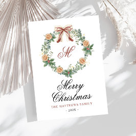 Monogramm Weihnachtsorangen Krängungsbow Non Foto Feiertagskarte
