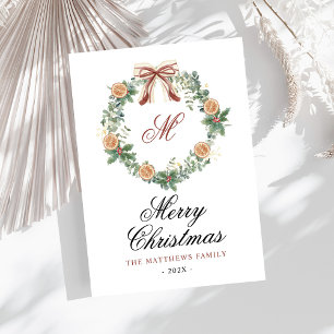 Monogramm Weihnachtsorangen Krängungsbow Non Foto Feiertagskarte