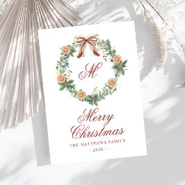 Monogramm Weihnachtsorangen Krängungsbow Non Foto Feiertagskarte