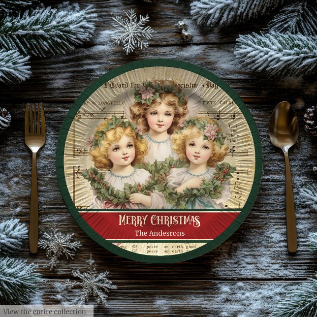 Monogramm-Weihnachtspapier-Teller Retro-Engel Mädc Pappteller (Monogram Christmas Paper Plates Retro Angels Girls)
