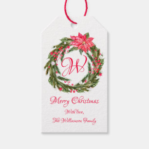 Monogramm-Weihnachtspoinsettia-Kranz Geschenkanhänger