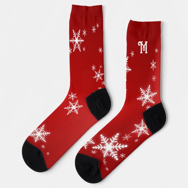 Monogramm Weihnachtsschneeflocken Maßanfertigung Socken (Linkes Detail)