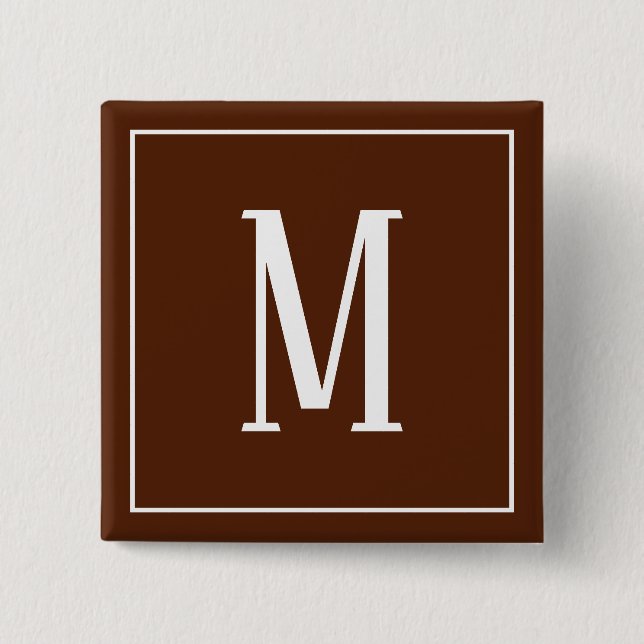 Monogramm Weiß auf braun-Quadrat-Taste Button (Vorderseite)