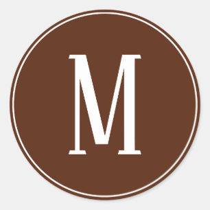 Monogramm Weiß auf der braun-runden Aufkleber