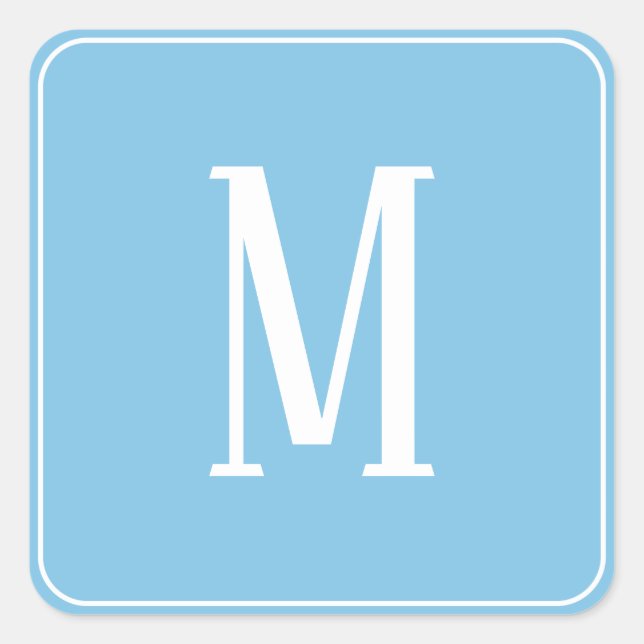Monogramm Weiß auf der hellblauen Aufkleber (Vorderseite)