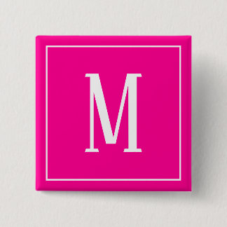 Monogramm Weiß auf der Taste "Hot Pink Square" Button
