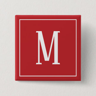 Monogramm Weiß auf dunkelrotem Knopf Button
