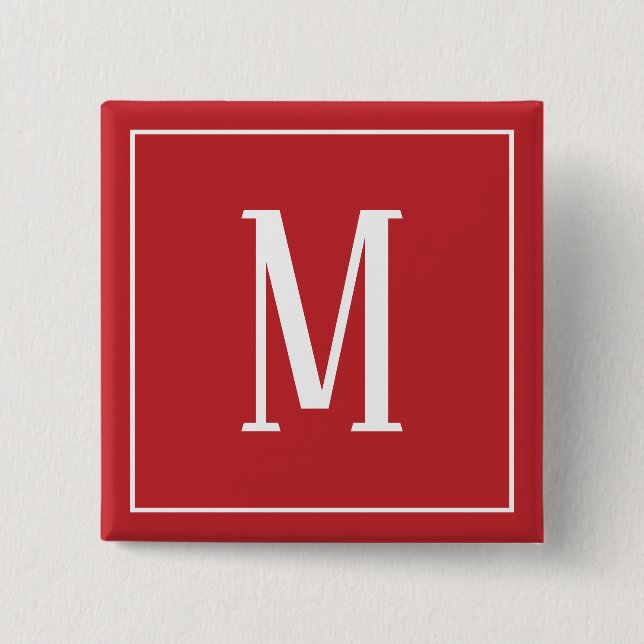Monogramm Weiß auf dunkelrotem Knopf Button (Vorderseite)