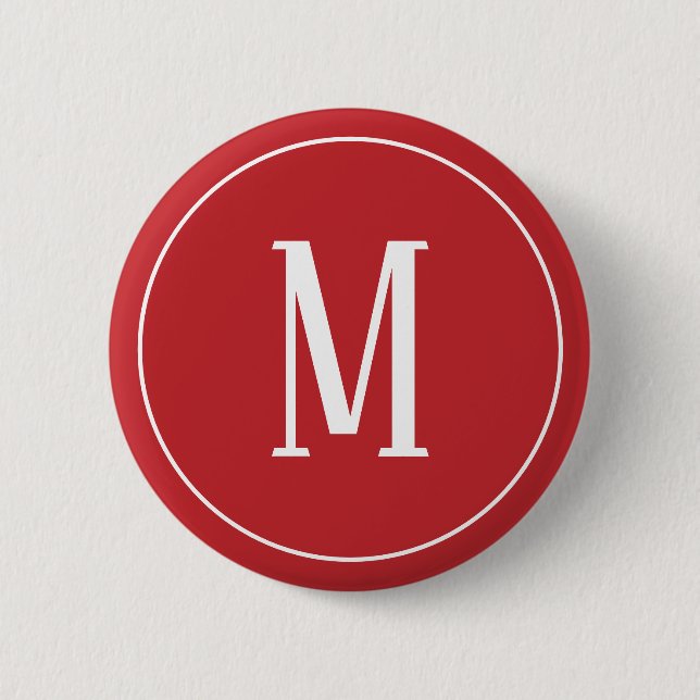 Monogramm Weiß auf Dunkelrotem Runden Knopf Button (Vorderseite)