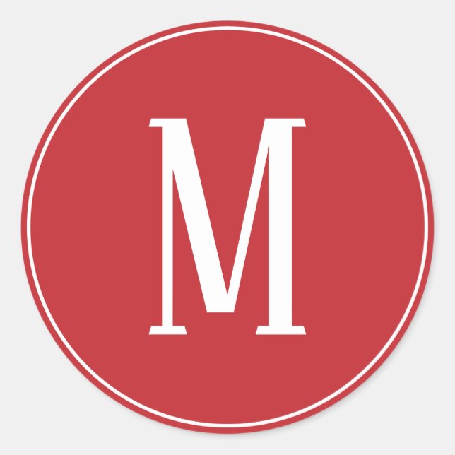 Monogramm weiß auf dunkelrotem Rundkleber Runder Aufkleber (Vorderseite)