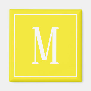 Monogramm Weiß auf Gelb Quadrat Magnet