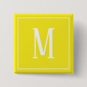 Monogramm Weiß auf Gelb Quadrat-Taste Button