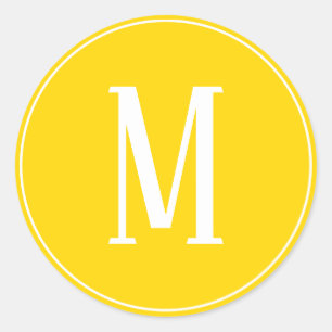 Monogramm Weiß auf goldgelber Rundkleber Runder Aufkleber