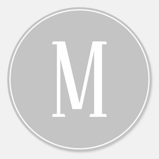 Monogramm-Weiß auf grauem rundem Aufkleber (Vorderseite)