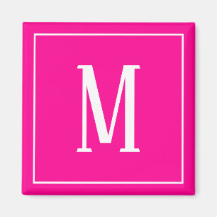 Monogramm Weiß auf Heißrosa Quadrat Magnet