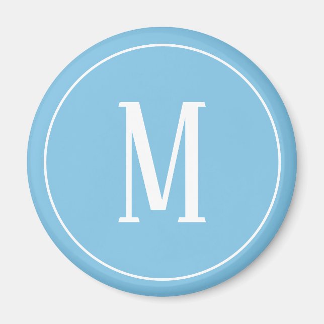 Monogramm Weiß auf Hellblau Rundmagnet Magnet (Vorne)