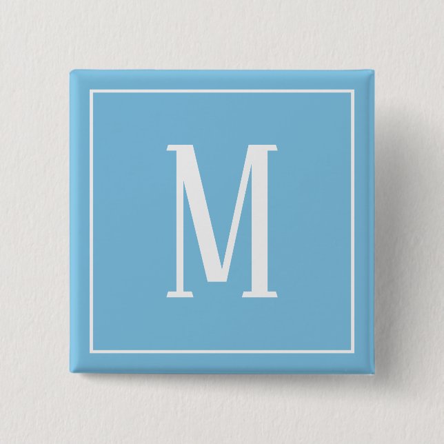 Monogramm Weiß auf hellblauem Knopf Button (Vorderseite)