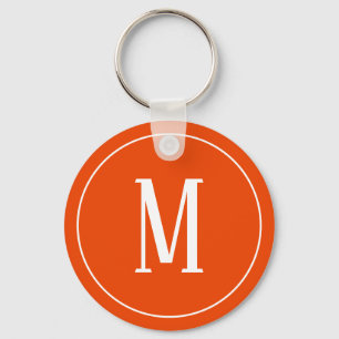 Monogramm-Weiß auf hellem orange Schlüsselanhän Schlüsselanhänger