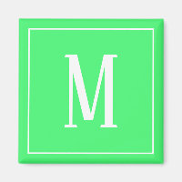 Monogramm Weiß auf Hellgrünem Quadratmagnet