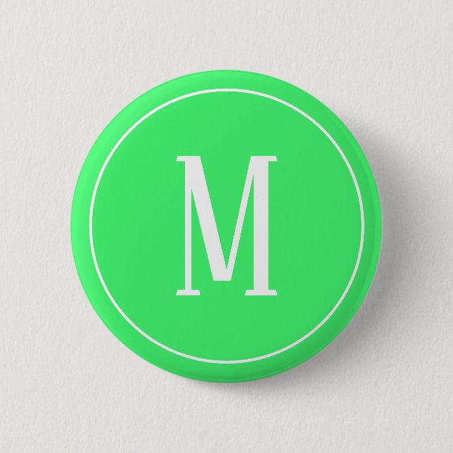 Monogramm-Weiß auf hellgrünem rundem Knopf Button (Vorderseite)