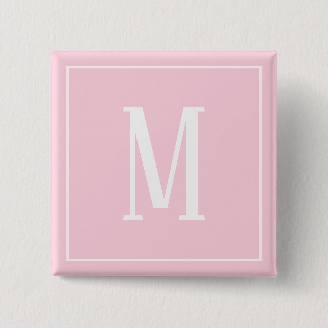 Monogramm Weiß auf Hellrosa Quadrat-Taste Button (Vorderseite)