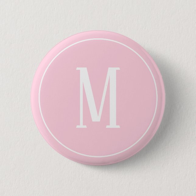 Monogramm-Weiß auf hellrosa rundem Knopf Button (Vorderseite)