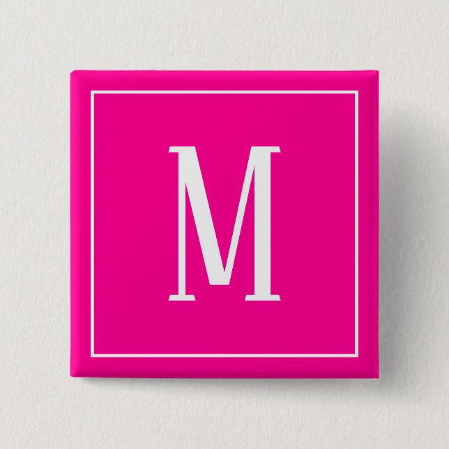 Monogramm Weiß auf Hot-Pink-Quadrat-Taste Button (Vorderseite)
