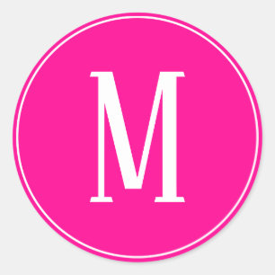 Monogramm Weiß auf Hot Pink Round Aufkleber