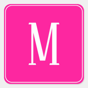 Monogramm Weiß auf Hot Pink Square Aufkleber