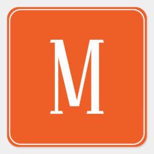Monogramm Weiß auf Leuchtend Orange Quadratischer Aufkleber