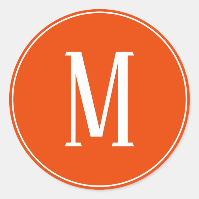 Monogramm-Weiß auf Leuchtorange-rundem Aufkleber (Vorderseite)