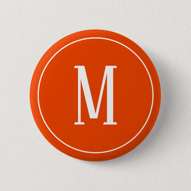 Monogramm-Weiß auf Leuchtorange-rundem Knopf Button (Vorderseite)