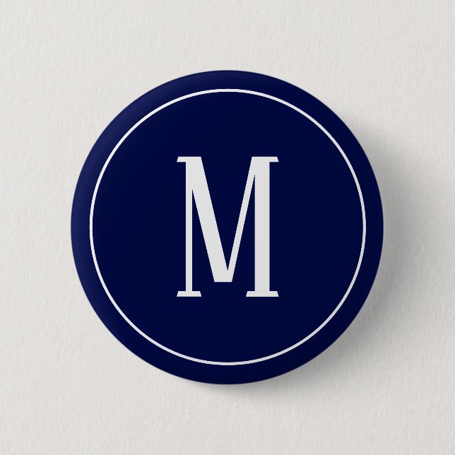 Monogramm-Weiß auf Marine-Blau-rundem Knopf Button (Vorderseite)