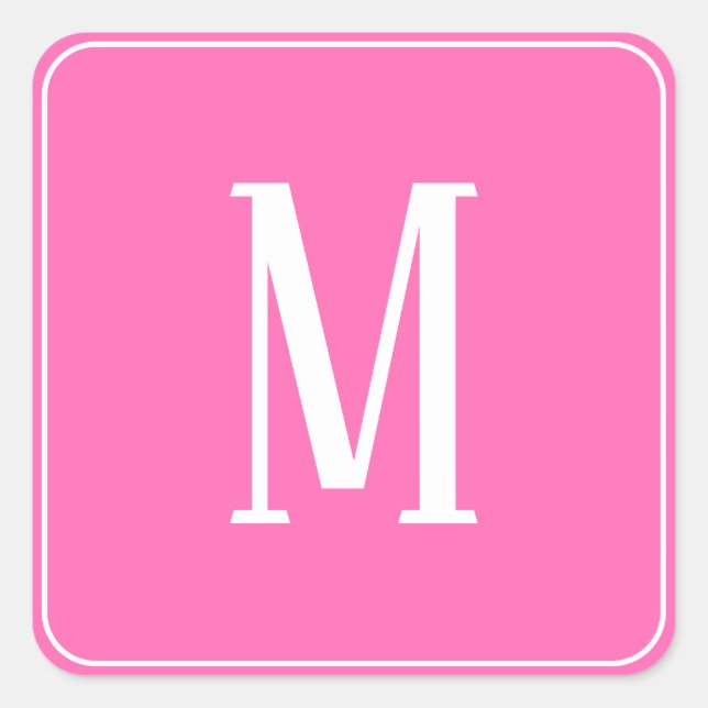 Monogramm Weiß auf rosa Aufkleber (Vorderseite)