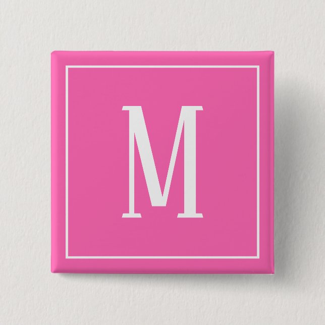 Monogramm Weiß auf Rosa Quadratischer Knopf Button (Vorderseite)
