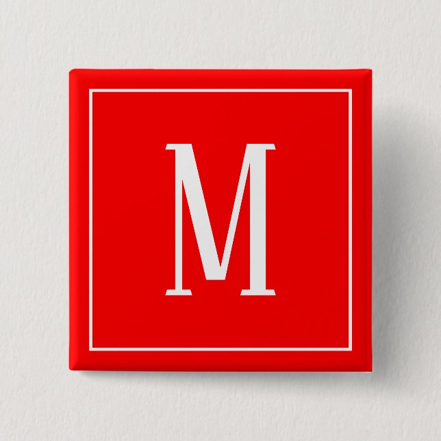 Monogramm Weiß auf Rotem Quadrat-Button Button (Vorderseite)