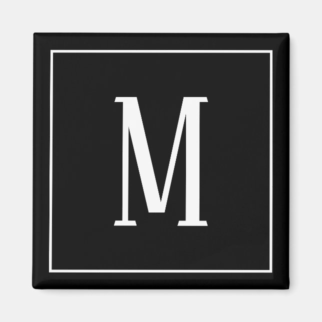 Monogramm Weiß auf Schwarz-Quadrat-Magnet Magnet (Vorne)
