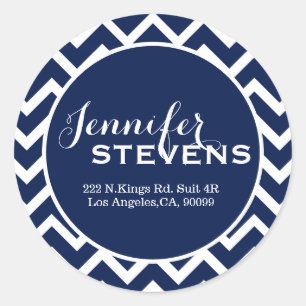 Monogramm Weiß & Blau Geometrisches Zickzack-Zeich Runder Aufkleber