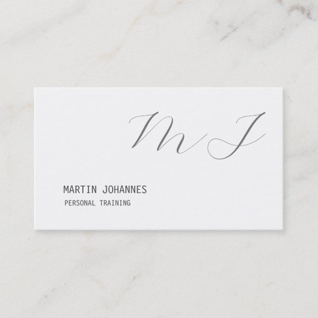 Monogramm Weiß Grau Personal Trainer Modern Visitenkarte (Vorderseite)