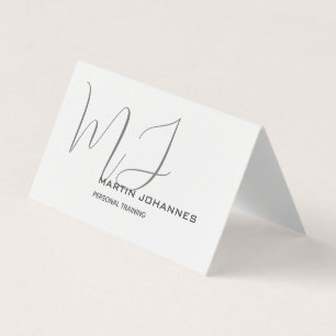 Monogramm Weiß Grau Personal Trainer Modern Visitenkarten